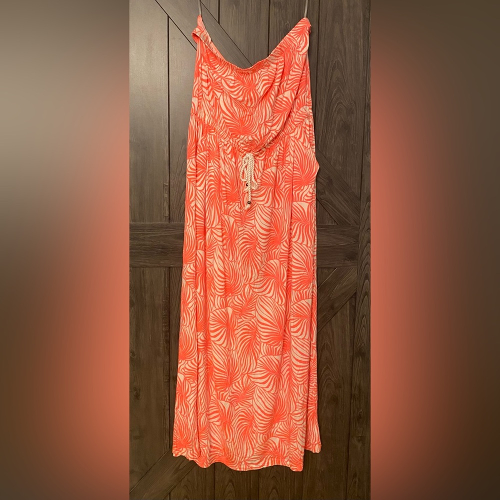 GAP Neon Pink and White Leaf print Maxi dress with pockets, NWT, sz XL